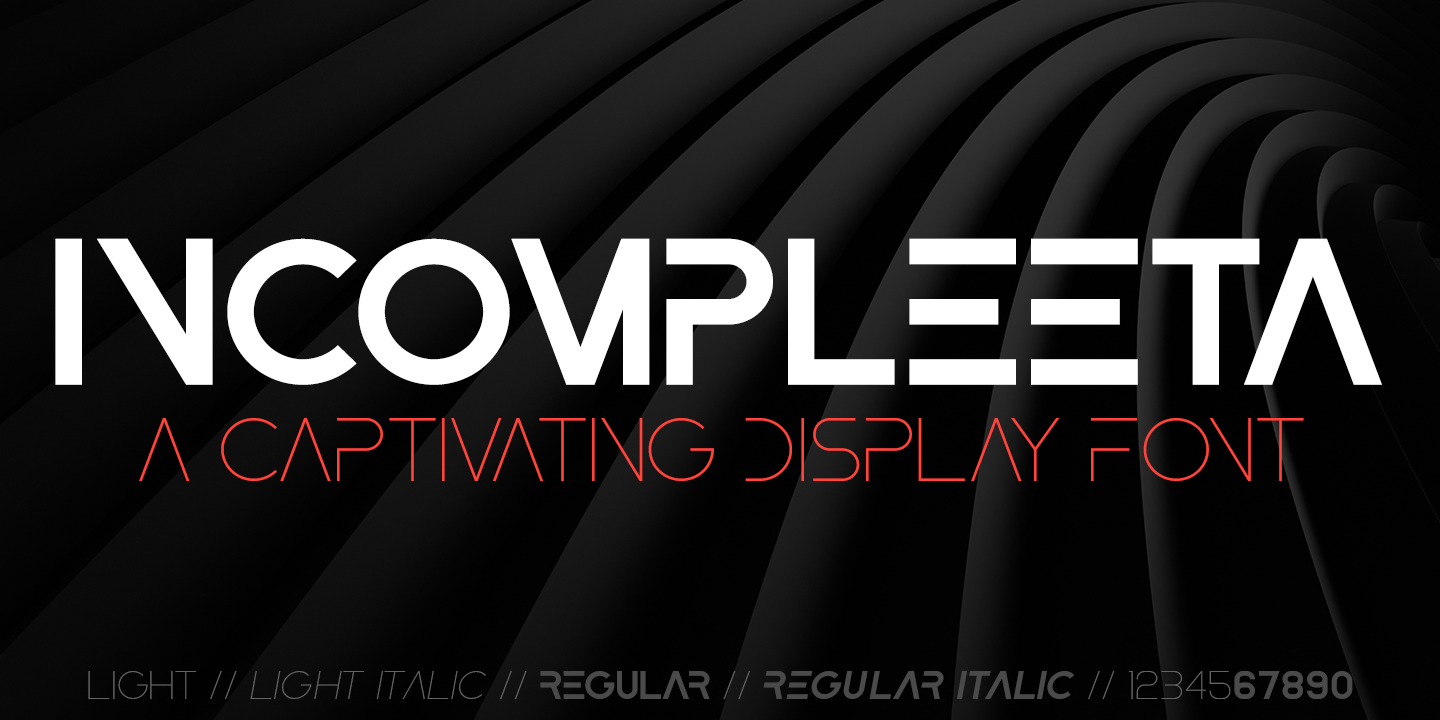 Incompleeta Light Italic Reveal Font preview
